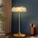 Lampe de table couleur or et abat-jour en verre