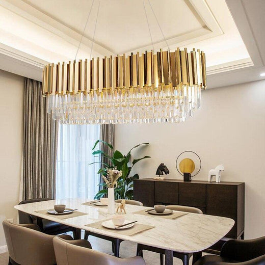 Lustre luxueux suspendu en acier inoxydable et cristal