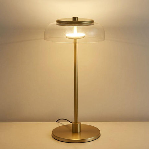 Lampe de table couleur or et abat-jour en verre